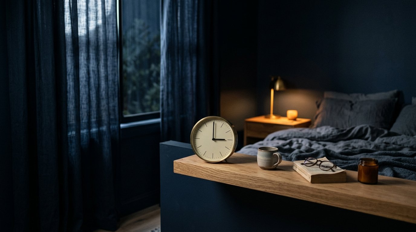 Quiet analog clock in soft early-morning light, representing waking up during the night.